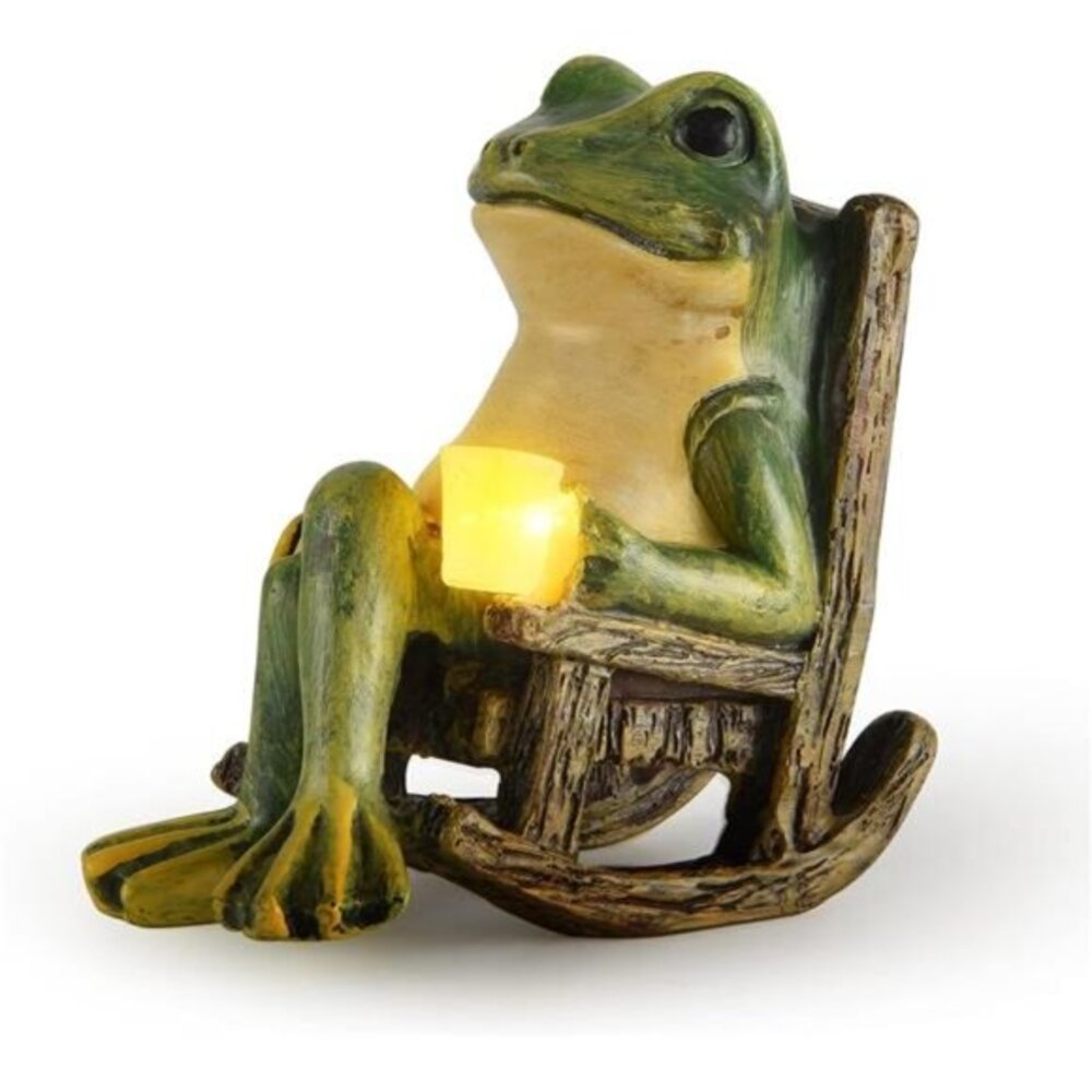 Miniature Frog Garden Statue Fairy Outdoor Figurine Lights Solar Garden